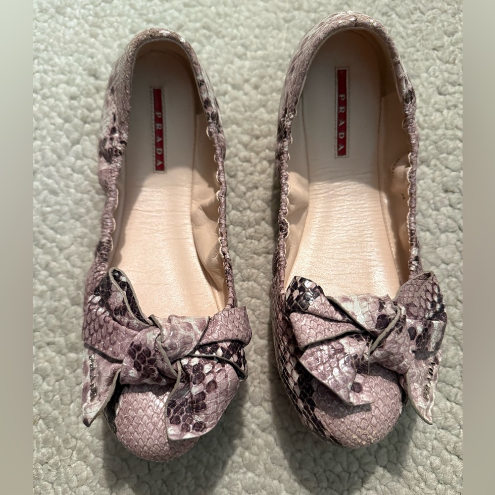 Prada Snakeskin Bow Ballet Flats